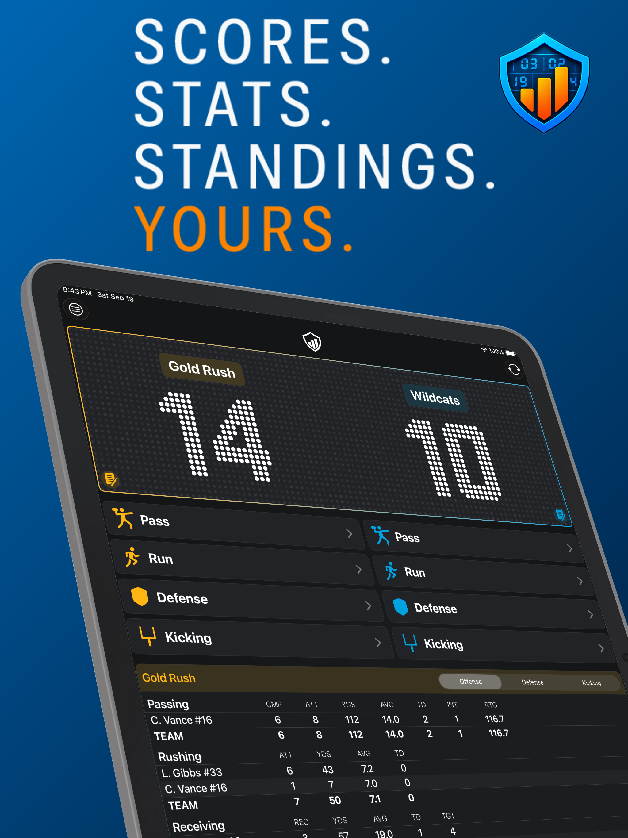 Stats Hero football scoreboard and box score